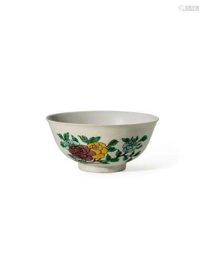 A FAMILLE-VERTE BISCUIT-ENAMELED INCISED BOWL Kangxi mark an...