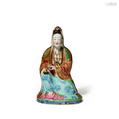 A FAMILLE-ROSE PORCELAIN SEATED GUANYIN Qing dynasty, 19th c...