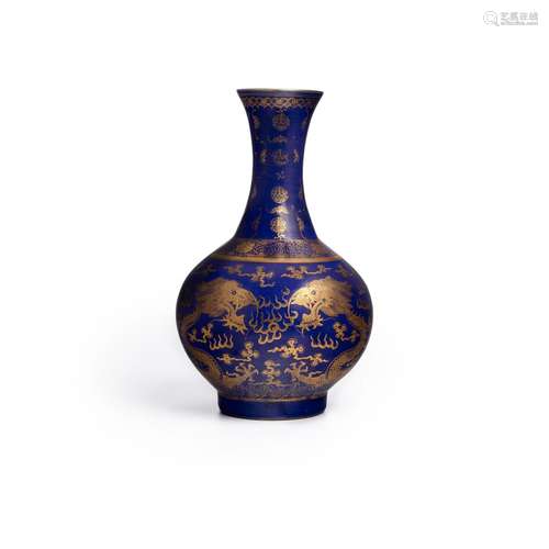 A BLUE-GLAZED GILT-DECORATED VASE Guangxu six-character mark...