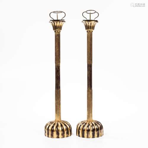 Pair of Gilt/Lacquered Floor Candle Holders