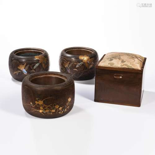 Four Copper-lined Hibachi Pots