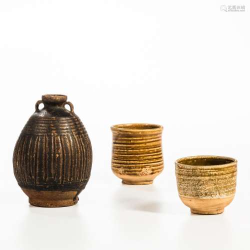 Three Brown-glazed Pottery Items