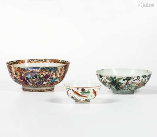 Three Enameled Porcelain Bowls