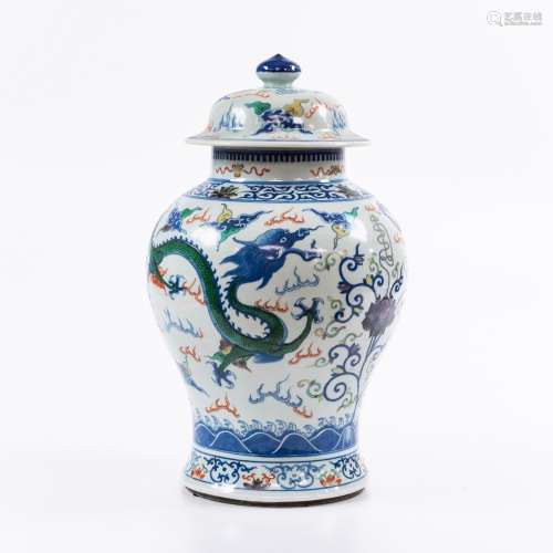 Enameled Blue and White Covered Temple Jar