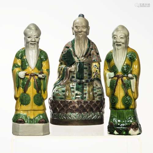 Three Famille Verte Figures of Immortals