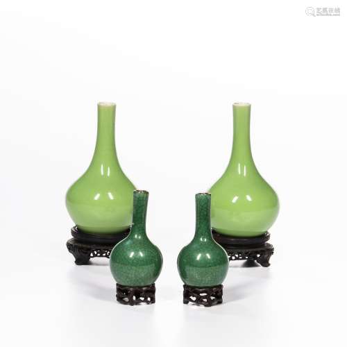 Two Pairs of Small Green-glazed Bottle Vases