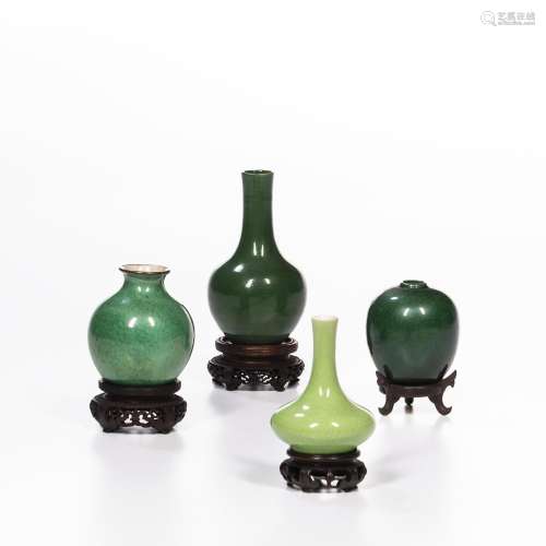 Four Small/Miniature Green-glazed Jars and Bottles