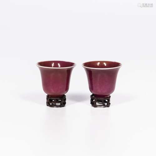 Pair of Copper Red-glazed Wine Cups