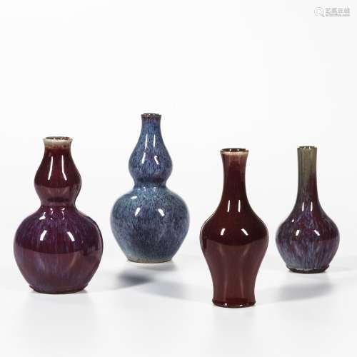 Four Flambe-glazed Vases