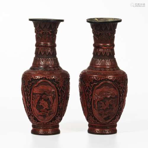 Pair of Cinnabar-lacquered Vases