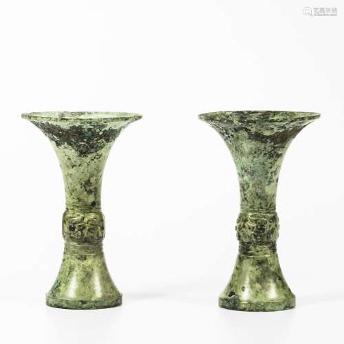 Pair of Bronze Gu Vases