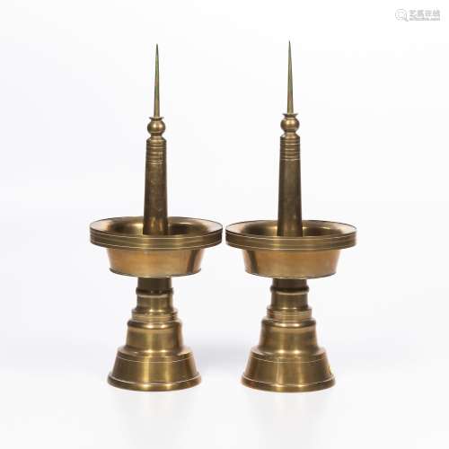 Pair of Brass Temple Candle Holders