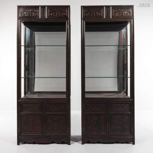 Pair of Zitan-veneered and Hardwood Display Cabinets