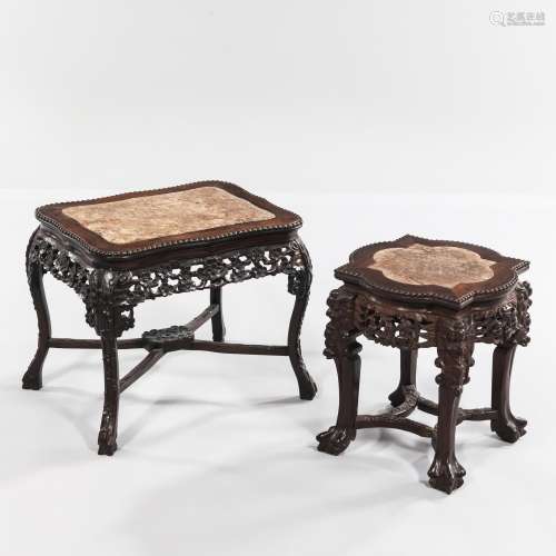 Two Marble-top Hardwood Tables