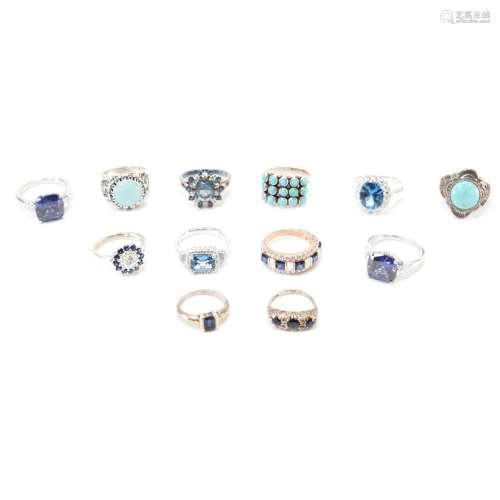 GROUP OF 925 SILVER & BLUE STONE SET RING