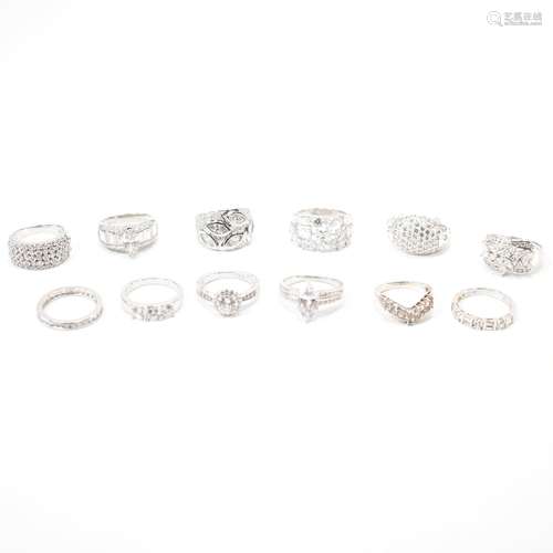 GROUP OF 925 SILVER & CZ SET RINGS