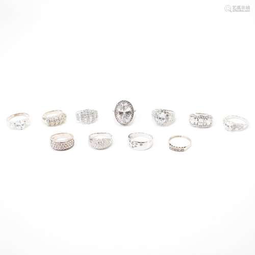 GROUP OF 925 SILVER CZ & WHITE STONE SET RINGS