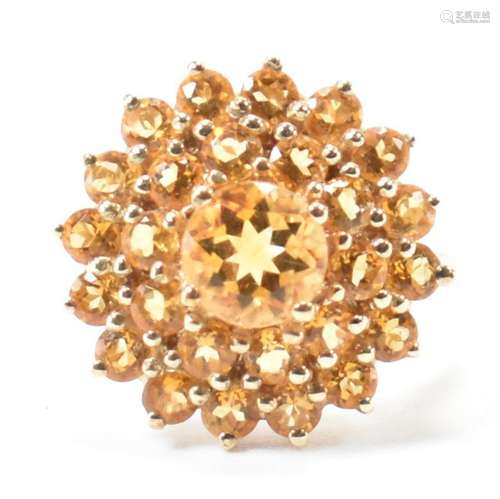 HALLMARKED 9CT GOLD & YELLOW STONE CLUSTER RING