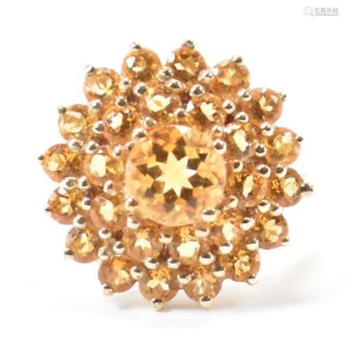 HALLMARKED 9CT GOLD & YELLOW STONE CLUSTER RING