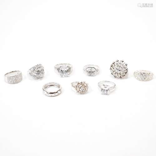 GROUP OF 925 SILVER DIAMOND & CZ SET RINGS