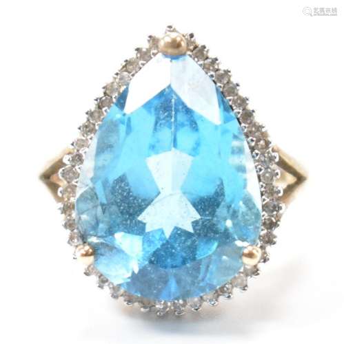 HALLMARKED 9CT GOLD DIAMOND & BLUE STONE RING