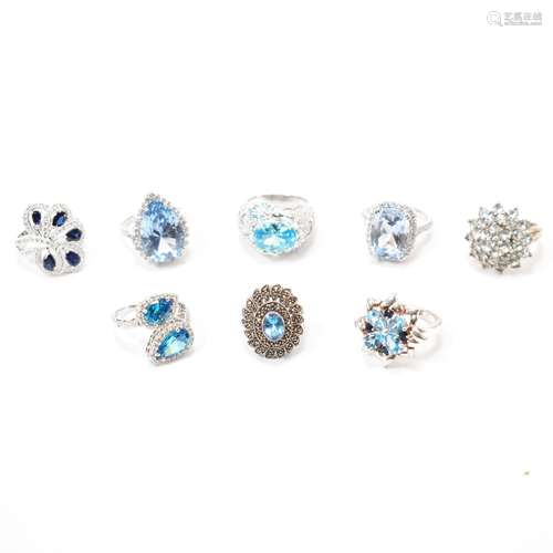 GROUP OF 925 SILVER BLUE STONE SET RINGS