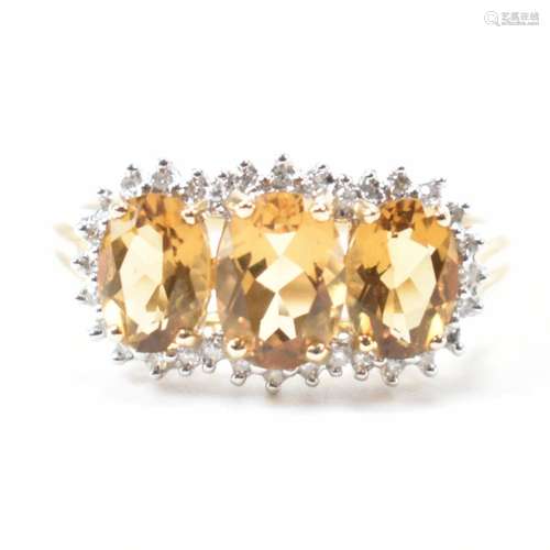 HALLMARKED 9CT GOLD DIAMOND & YELLOW STONE RING