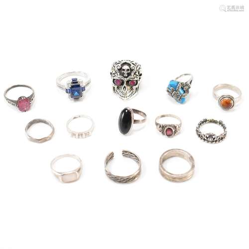 THIRTEEN ASSORTED SILVER RINGS