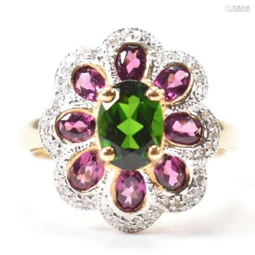 HALLMARKED 9CT GOLD DIAMOND & COLOURED STONE SET FLOWER ...