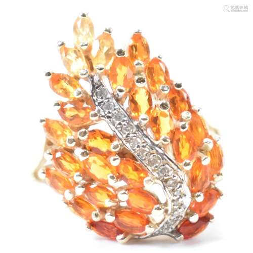 HALLMARKED 9CT GOLD DIAMOND & ORANGE STONE RING