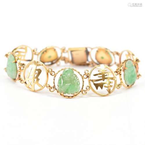 CHINESE GOLD & JADE PANEL BRACELET