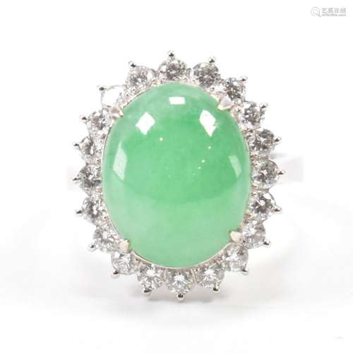 WHITE GOLD JADE & DIAMOND RING