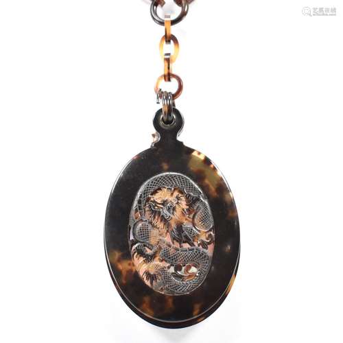 1920S ART DECO TORTOISE SHELL MIRROR PENDANT NECKLACE