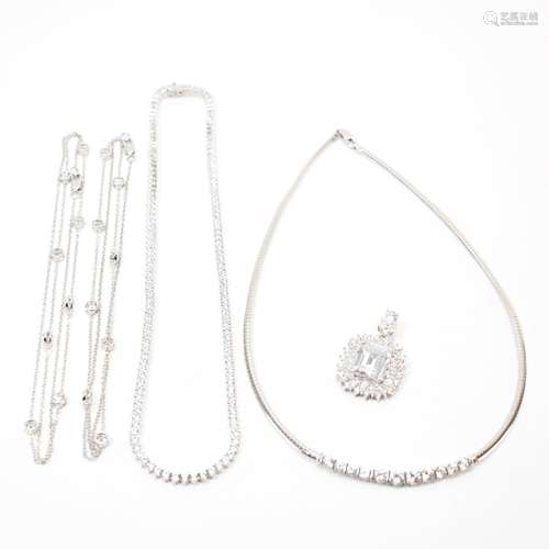 GROUP OF 925 SILVER & CZ SET NECKLACES & PENDANT