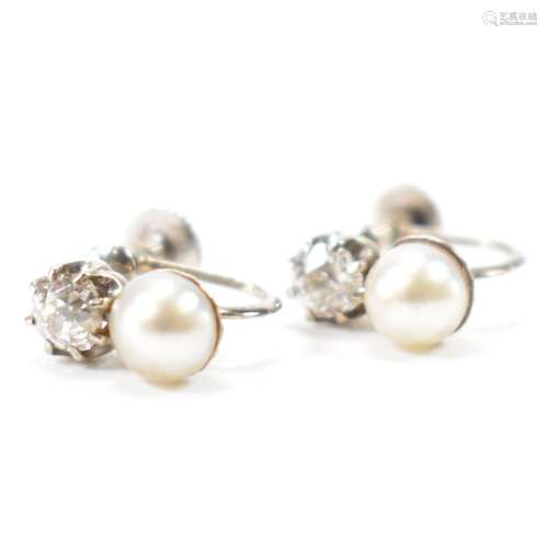 PAIR OF PEARL & DIAMOND EARRINGS