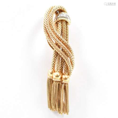 FRENCH 18CT GOLD & DIAMOND TASSEL BROOCH PIN