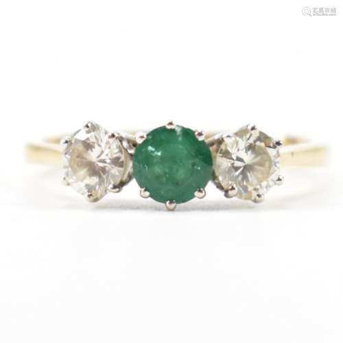 HALLMARKED 18CT GOLD EMERALD & DIAMOND RING