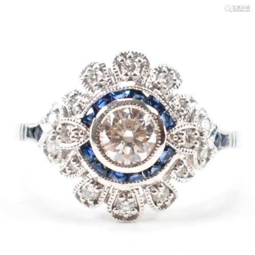 ART DECO STYLE DIAMOND & SAPPHIRE RING