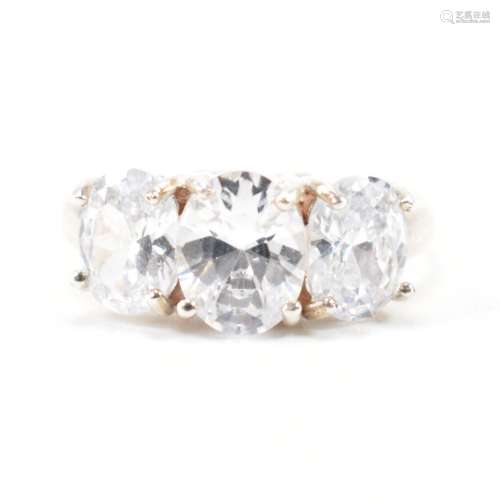 SILVER & CZ THREE STONE RING