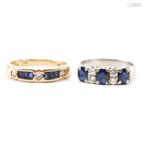 TWO 9CT GOLD SAPPHIRE & DIAMOND RINGS