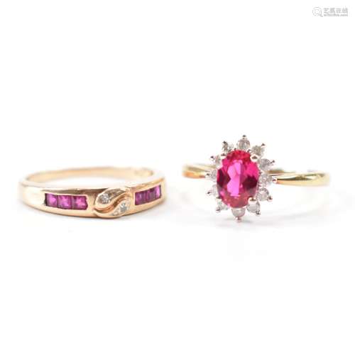 TWO 9CT GOLD RUBY & DIAMOND RINGS
