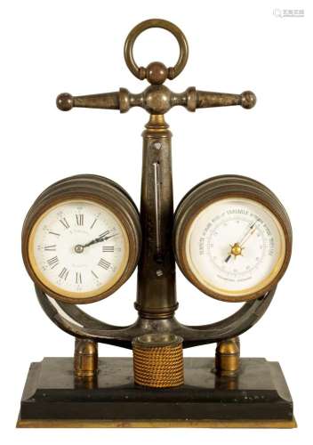 A LATE 19TH CENTURY FRENCH INDUSTRIAL MANTEL CLOCK AND BAROM...
