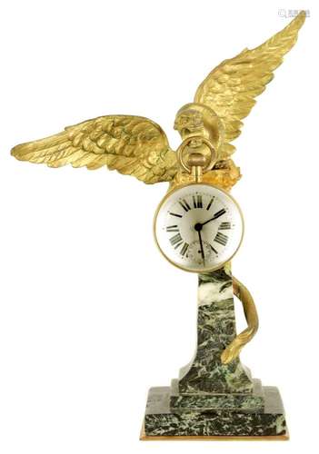 A LATE 19TH CENTURY FRENCH ORMOLU AND MARBLE DESK CLOCK