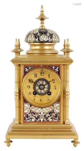 A LATE 19TH CENTURY FRENCH CHAMPLEVE ENAMEL MANTEL CLOCK