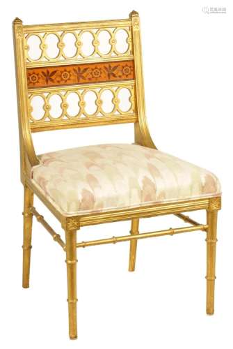 A LATE 19TH CENTURY ARTS AND CRAFTS GILT WOOD SIDE CHAIR