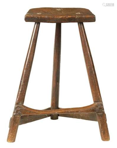 AN UNUSUAL EARLY 18TH CENTURY PRIMITIVE ELM HIGH STOOL