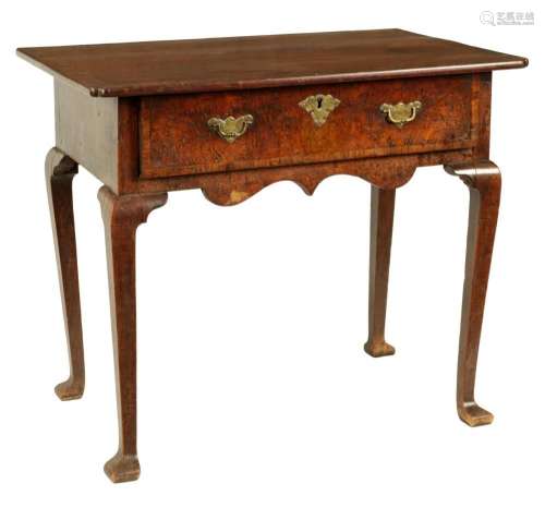AN EARLY 18TH CENTURY WALNUT AND MULBERRY LOWBOY/SIDE TABLE