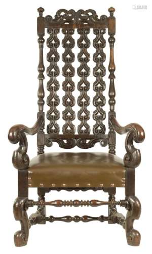 A 17TH CENTURY CONTINENTAL OAK ARMCHAIR OF GENEROUS SIZE