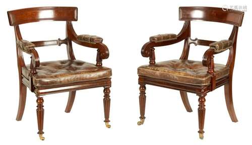 A GOOD PAIR OF REGENCY MAHOGANY DESK CHAIRS IN THE MANNER OF...