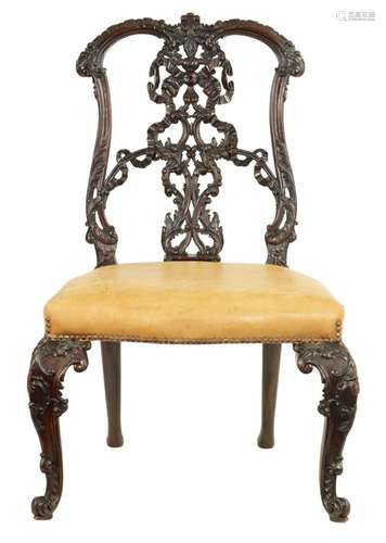 A 19TH CENTURY CARVED MAHOGANY SIDE CHAIR OF GENEROUS SIZE I...